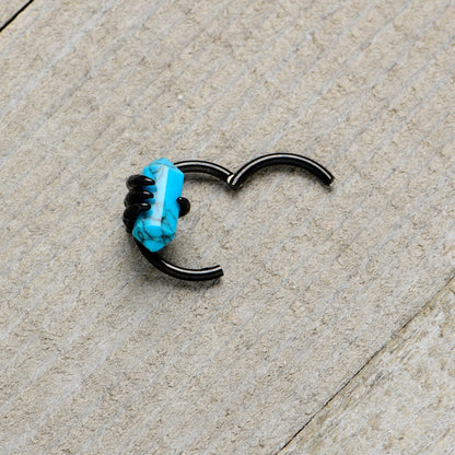 16G 3/8 Blue Turquoise Black Claw Obelisk Hinged Segment Ring
