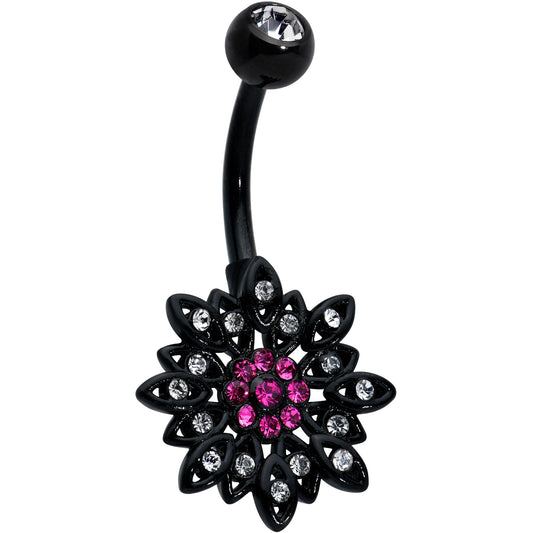 Clear Pink Gem Black Midnight Flower Blooming Belly Ring