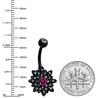 Clear Pink Gem Black Midnight Flower Blooming Belly Ring