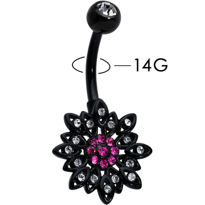 Clear Pink Gem Black Midnight Flower Blooming Belly Ring