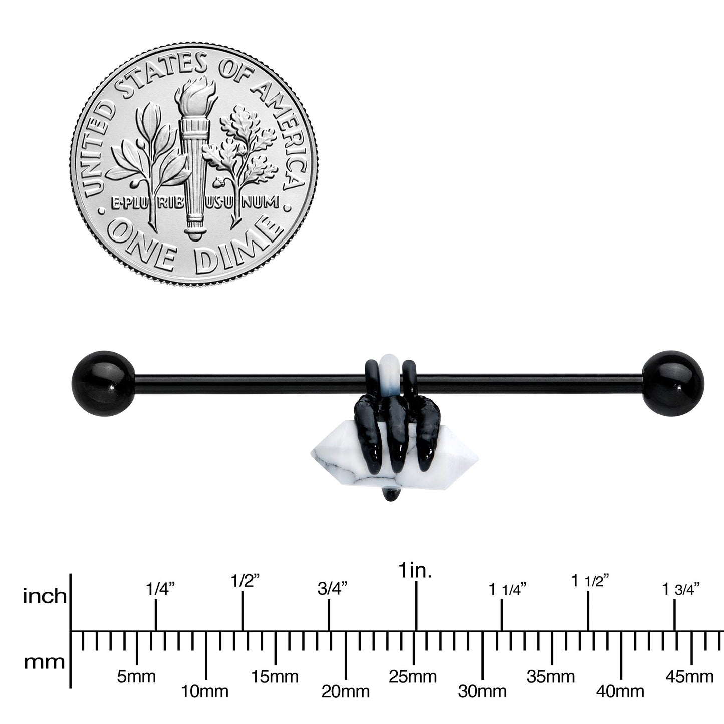 14G White Howlite Black Claw Industrial Barbell 38mm