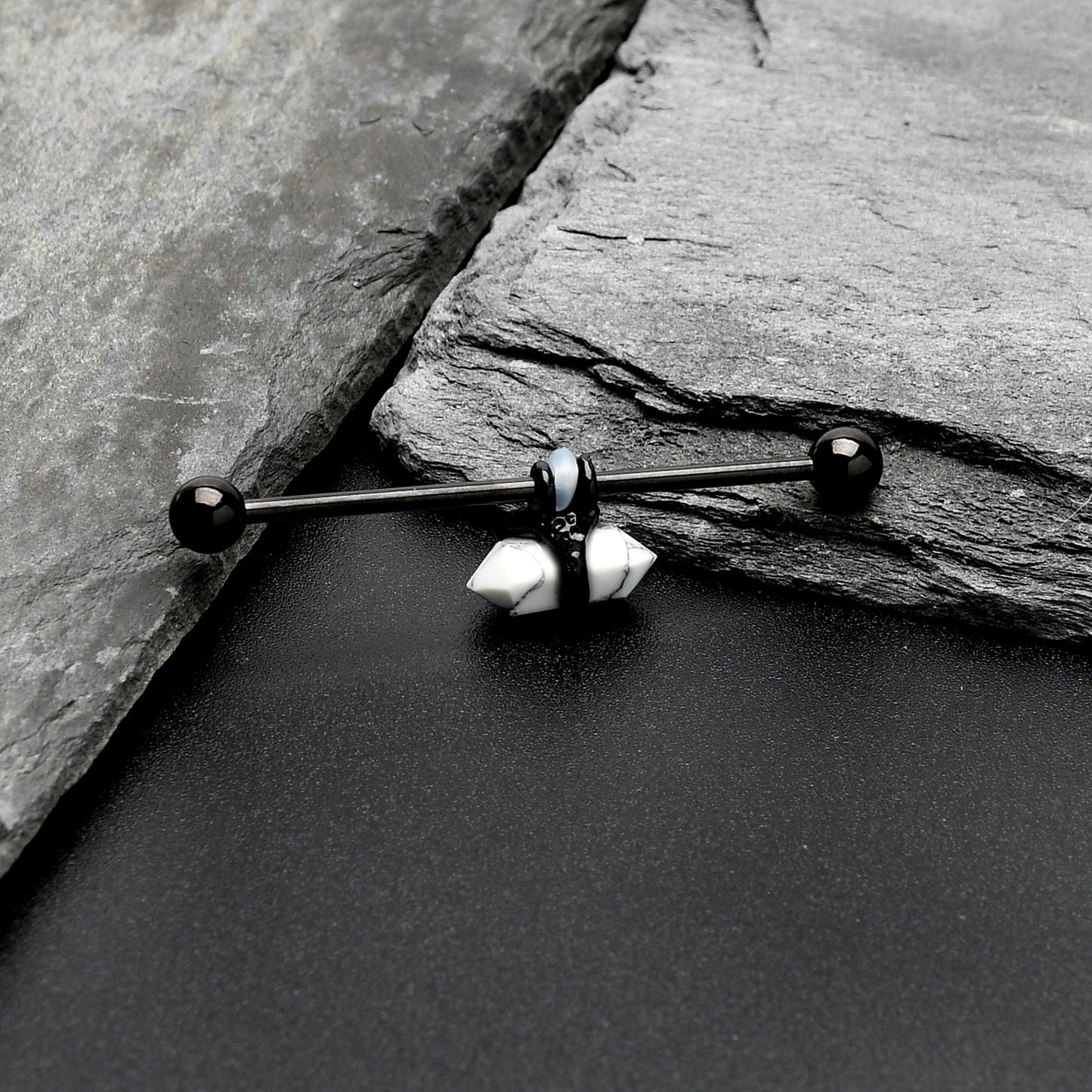 14G White Howlite Black Claw Industrial Barbell 38mm