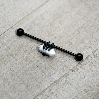 14G White Howlite Black Claw Industrial Barbell 38mm