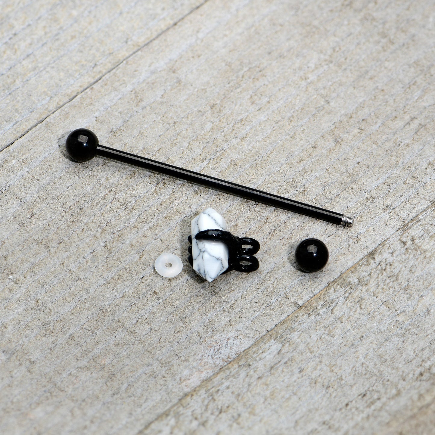 14G White Howlite Black Claw Industrial Barbell 38mm