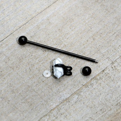 14G White Howlite Black Claw Industrial Barbell 38mm