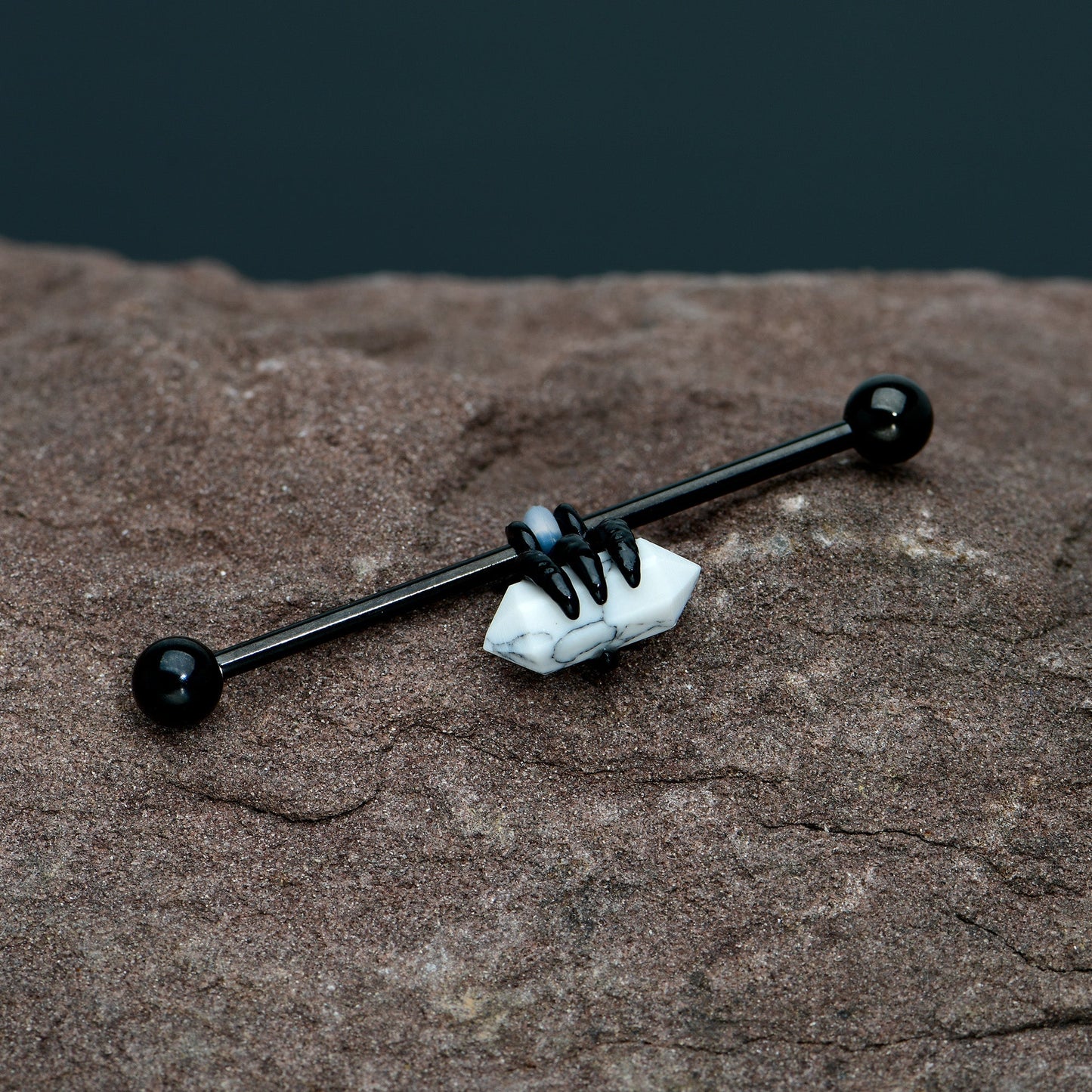 14G White Howlite Black Claw Industrial Barbell 38mm