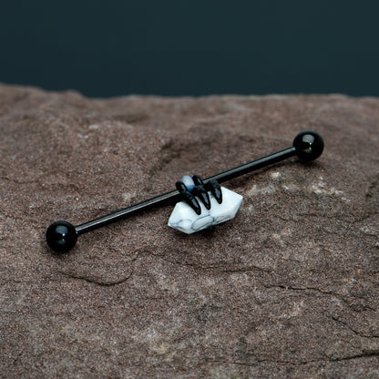 14G White Howlite Black Claw Industrial Barbell 38mm