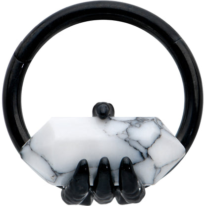 16G 3/8 White Howlite Black Claw Obelisk Hinged Segment Ring
