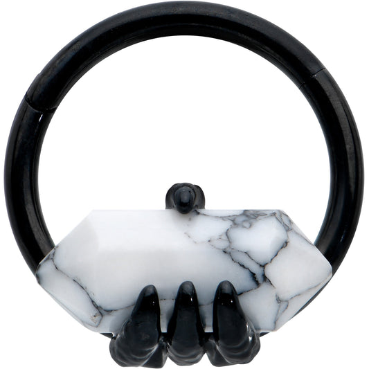 16G 3/8 White Howlite Black Claw Obelisk Hinged Segment Ring