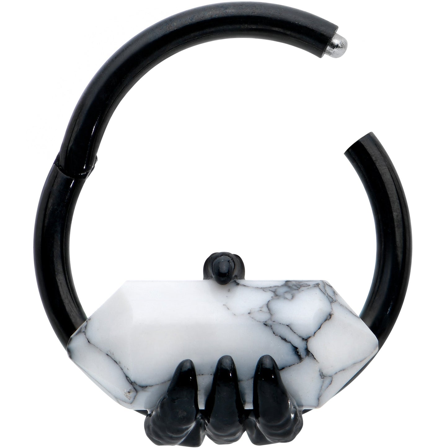 16G 3/8 White Howlite Black Claw Obelisk Hinged Segment Ring