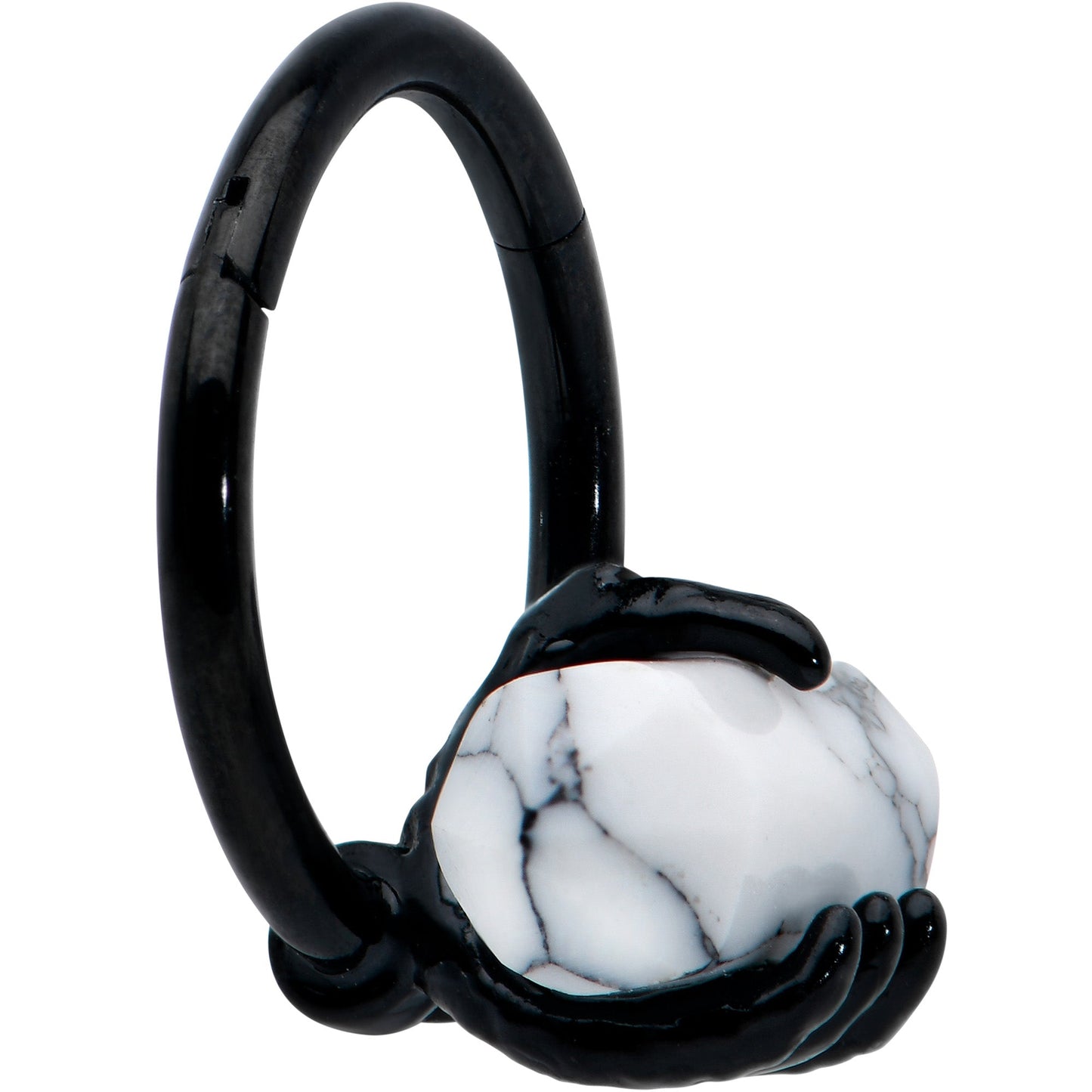 16G 3/8 White Howlite Black Claw Obelisk Hinged Segment Ring