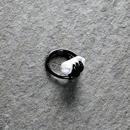 16G 3/8 White Howlite Black Claw Obelisk Hinged Segment Ring