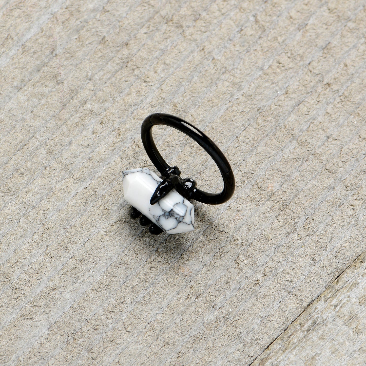 16G 3/8 White Howlite Black Claw Obelisk Hinged Segment Ring