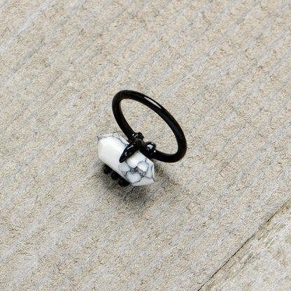 16G 3/8 White Howlite Black Claw Obelisk Hinged Segment Ring