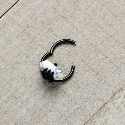 16G 3/8 White Howlite Black Claw Obelisk Hinged Segment Ring