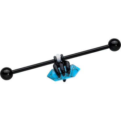 14G Blue Turquoise Black Claw Industrial Barbell 38mm