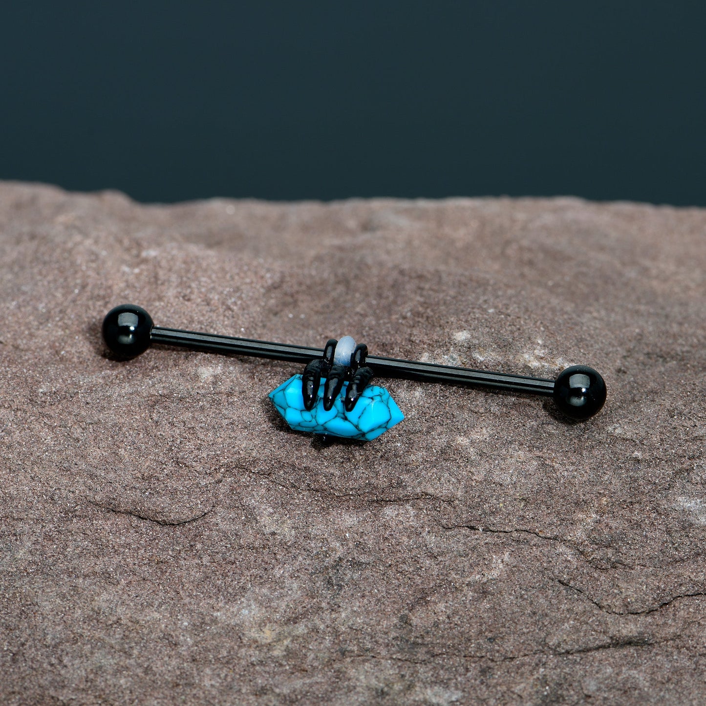 14G Blue Turquoise Black Claw Industrial Barbell 38mm