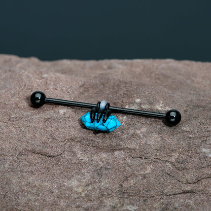 14G Blue Turquoise Black Claw Industrial Barbell 38mm