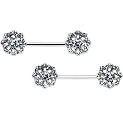 14G 9/16 Clear Gem Epic Fabulous Flower Barbell Nipple Ring Set