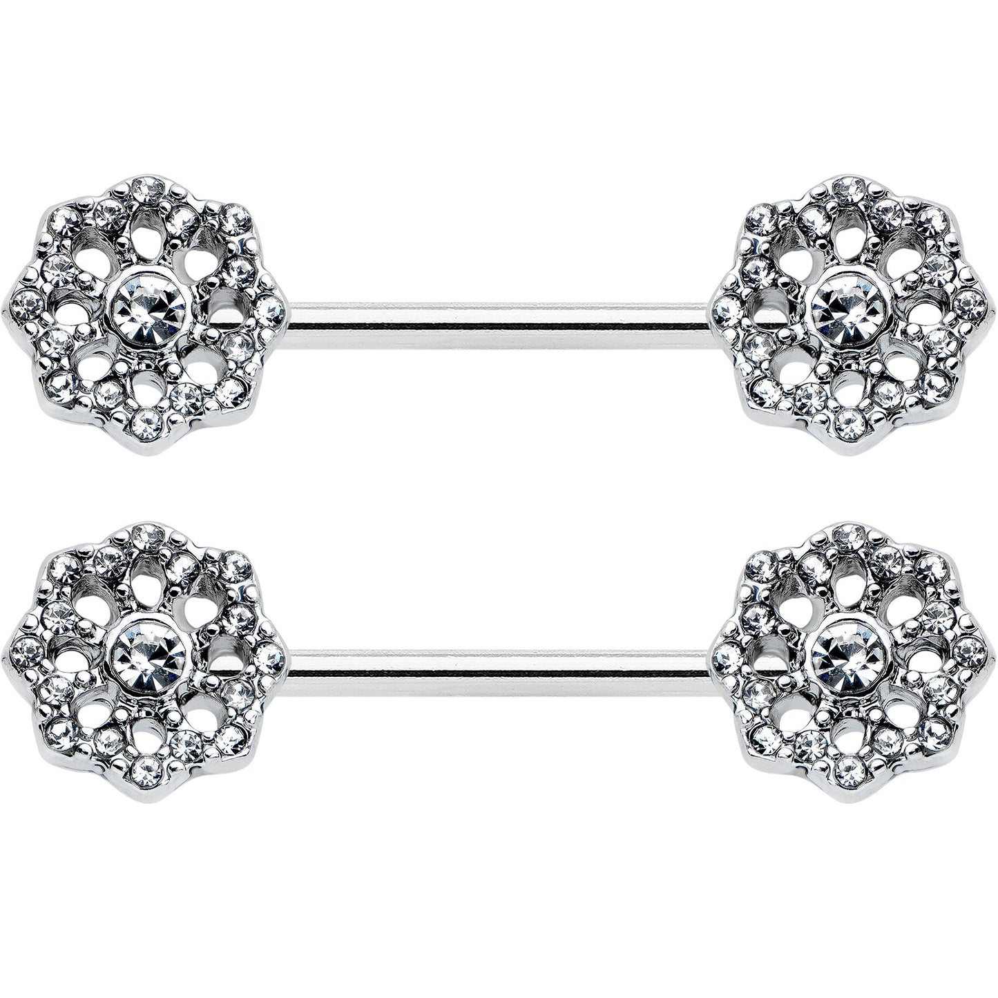 14G 9/16 Clear Gem Epic Fabulous Flower Barbell Nipple Ring Set