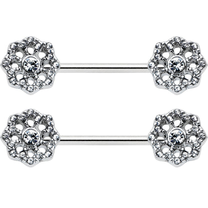 14G 9/16 Clear Gem Epic Fabulous Flower Barbell Nipple Ring Set
