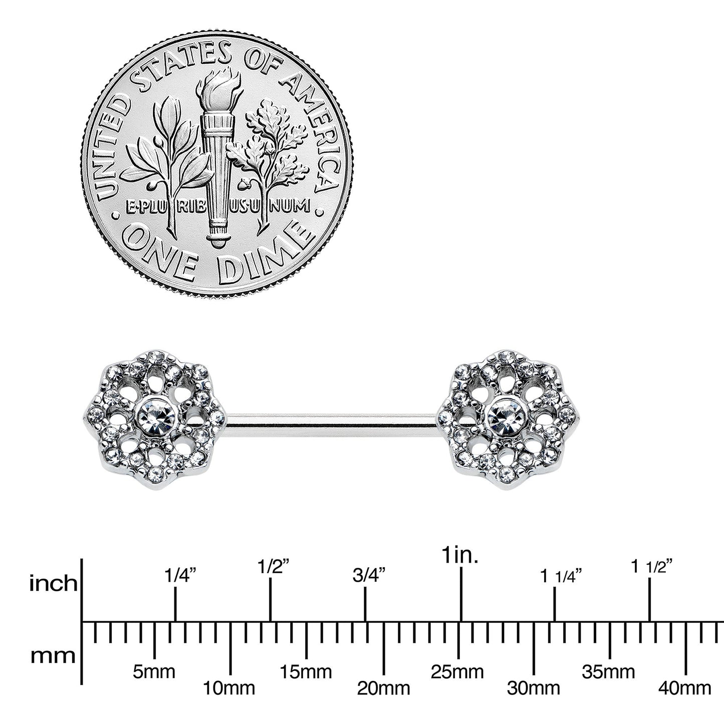 14G 9/16 Clear Gem Epic Fabulous Flower Barbell Nipple Ring Set