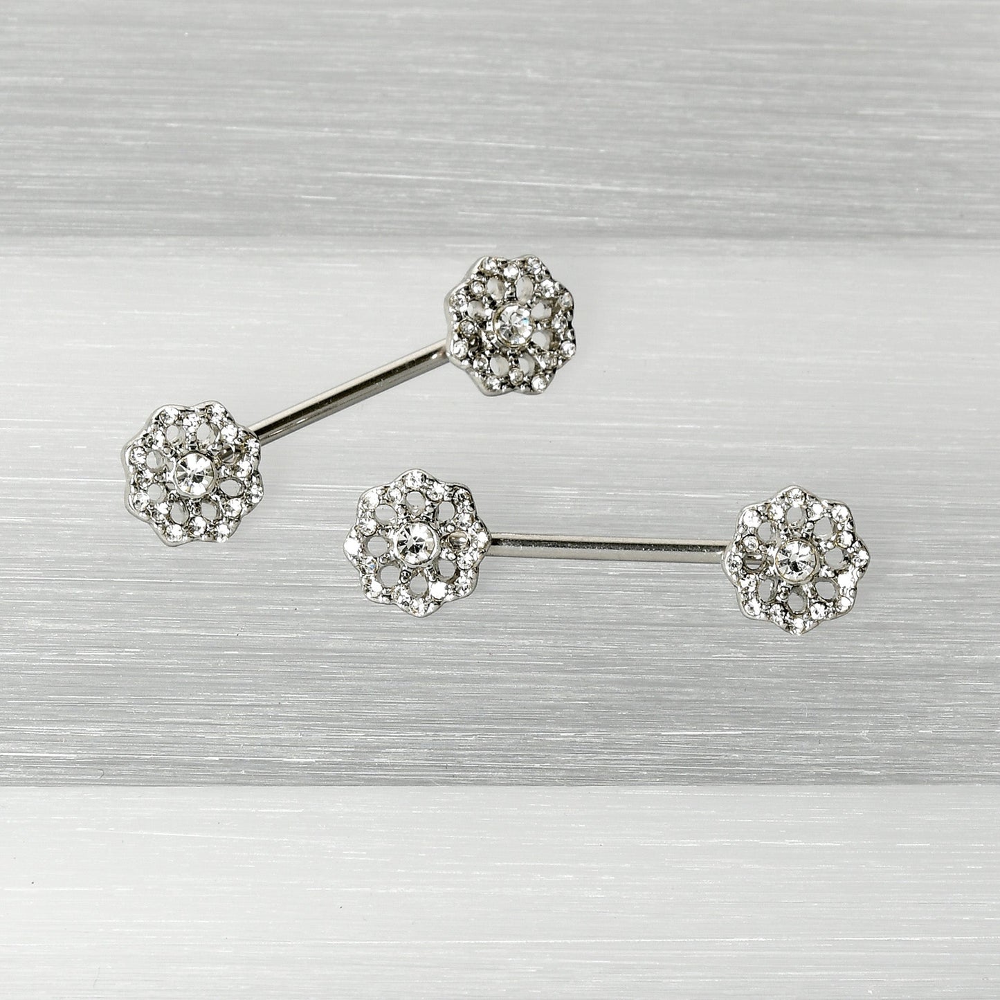 14G 9/16 Clear Gem Epic Fabulous Flower Barbell Nipple Ring Set