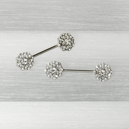 14G 9/16 Clear Gem Epic Fabulous Flower Barbell Nipple Ring Set