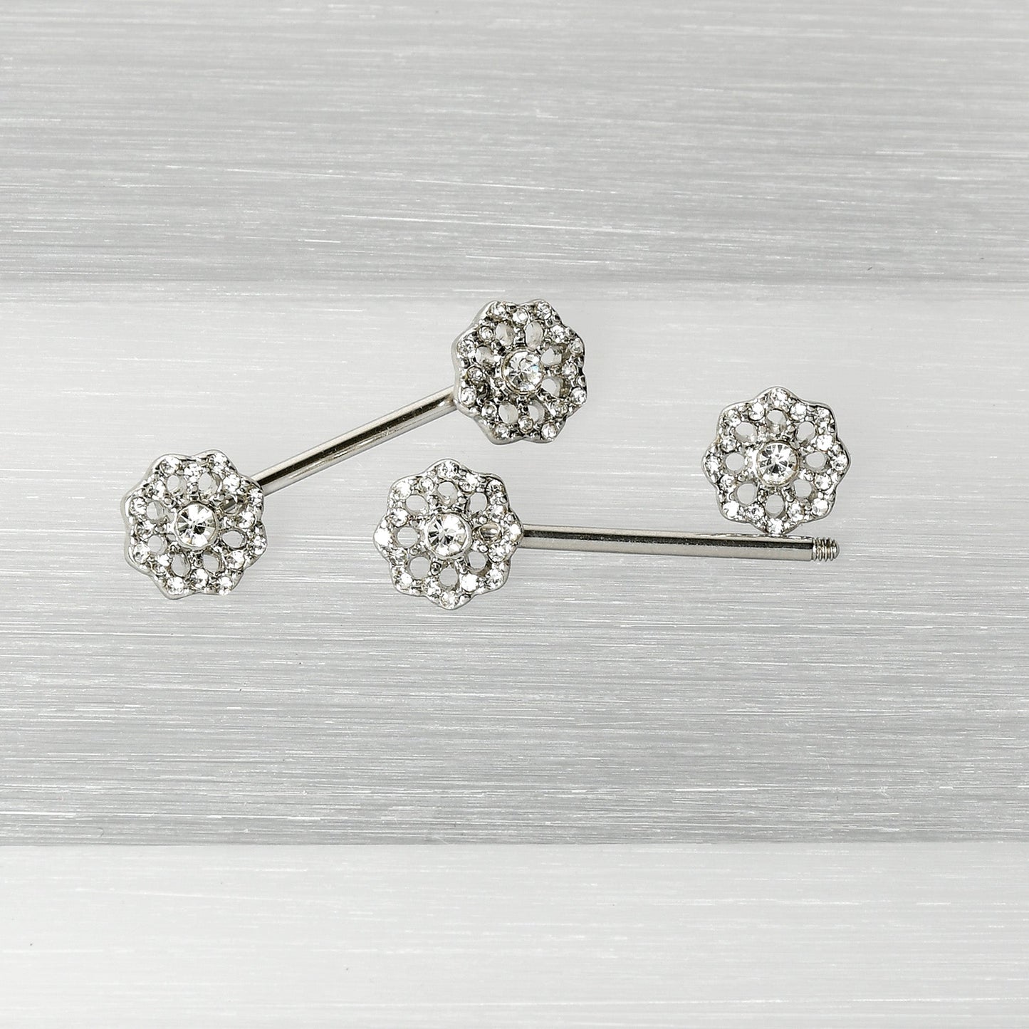 14G 9/16 Clear Gem Epic Fabulous Flower Barbell Nipple Ring Set