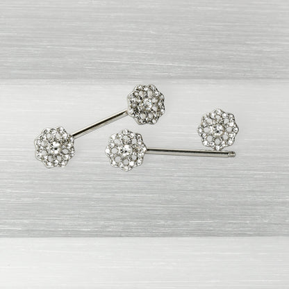 14G 9/16 Clear Gem Epic Fabulous Flower Barbell Nipple Ring Set