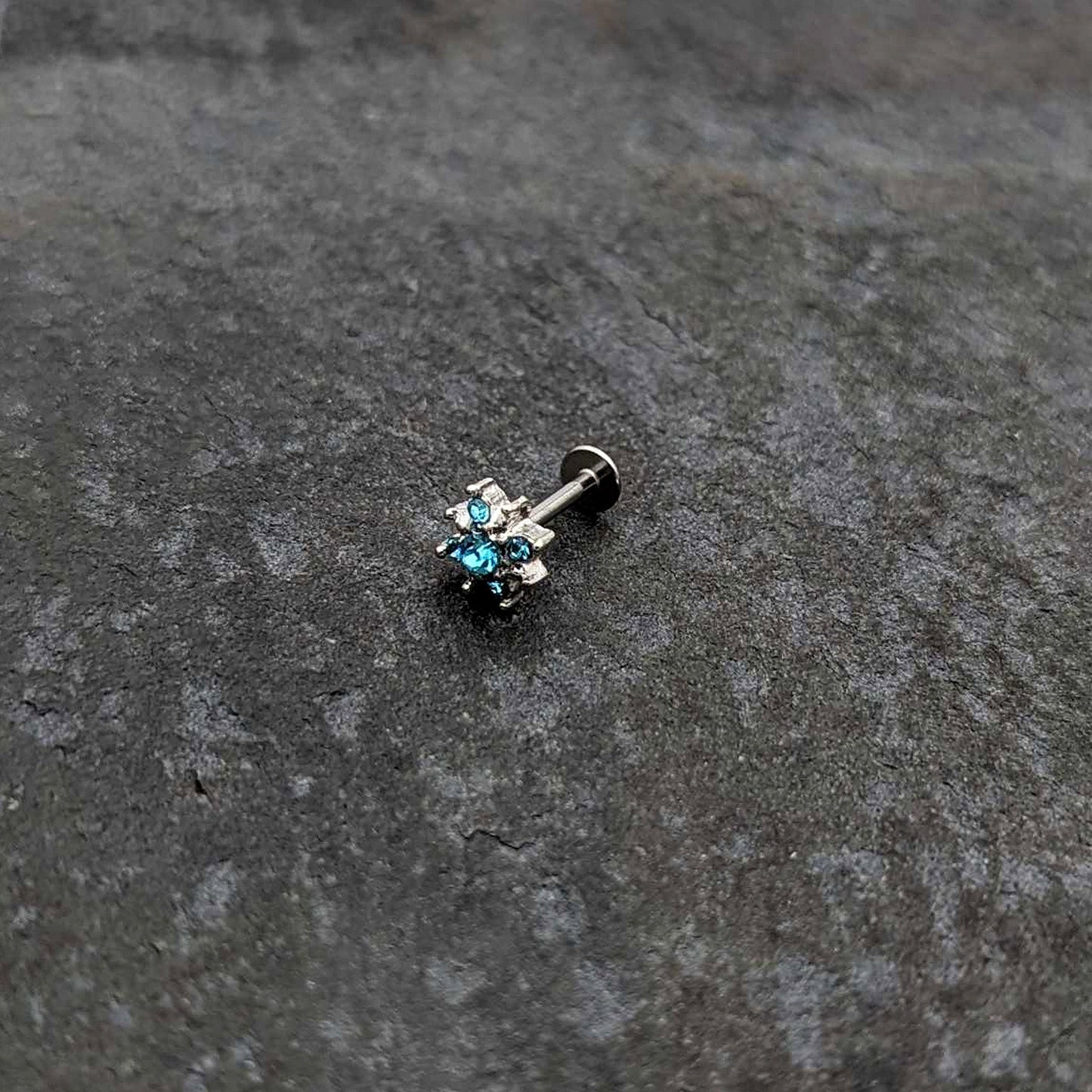 16G 5/16 Blue Gem Stylish Snowflake Labret Monroe Tragus