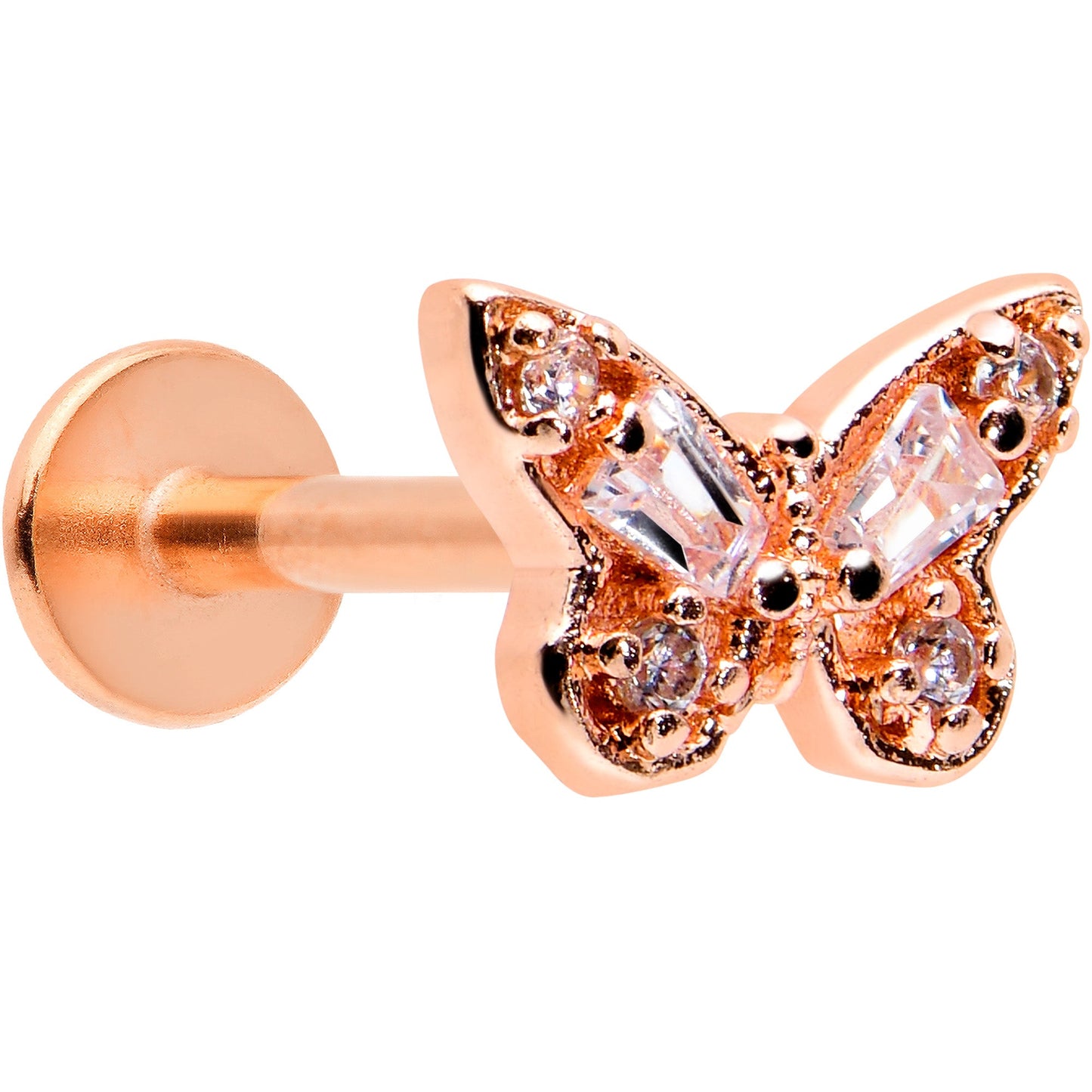 16G 5/16 Clear Gem Rose Gold Tone Opulent Butterfly Labret Tragus