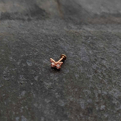 16G 5/16 Clear Gem Rose Gold Tone Opulent Butterfly Labret Tragus