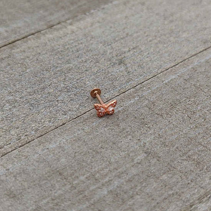 16G 5/16 Clear Gem Rose Gold Tone Opulent Butterfly Labret Tragus