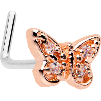 20G 7mm Clear Gem Baroque Rosy Butterfly L Shape Nose Ring