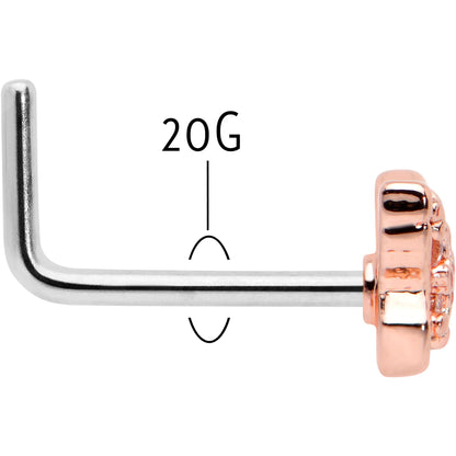 20G 7mm Clear Gem Baroque Rosy Butterfly L Shape Nose Ring