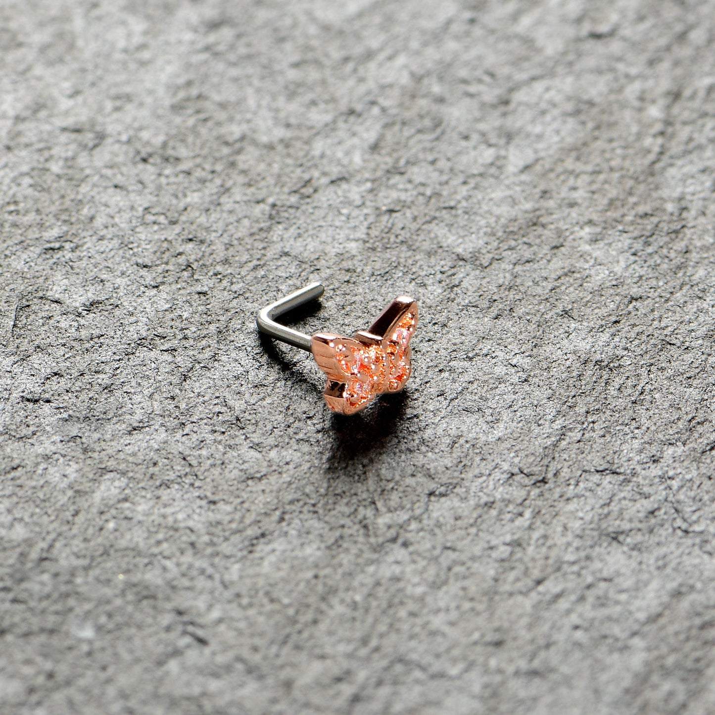 20G 7mm Clear Gem Baroque Rosy Butterfly L Shape Nose Ring