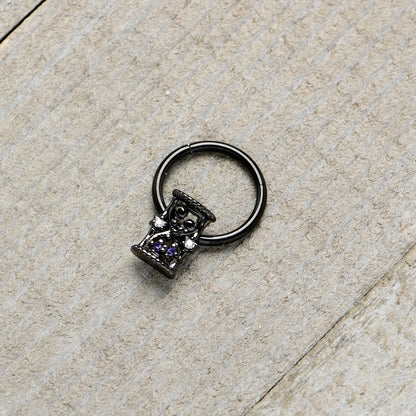 16G 3/8 Purple Gem Black Heart Goth Hourglass Hinged Segment Ring