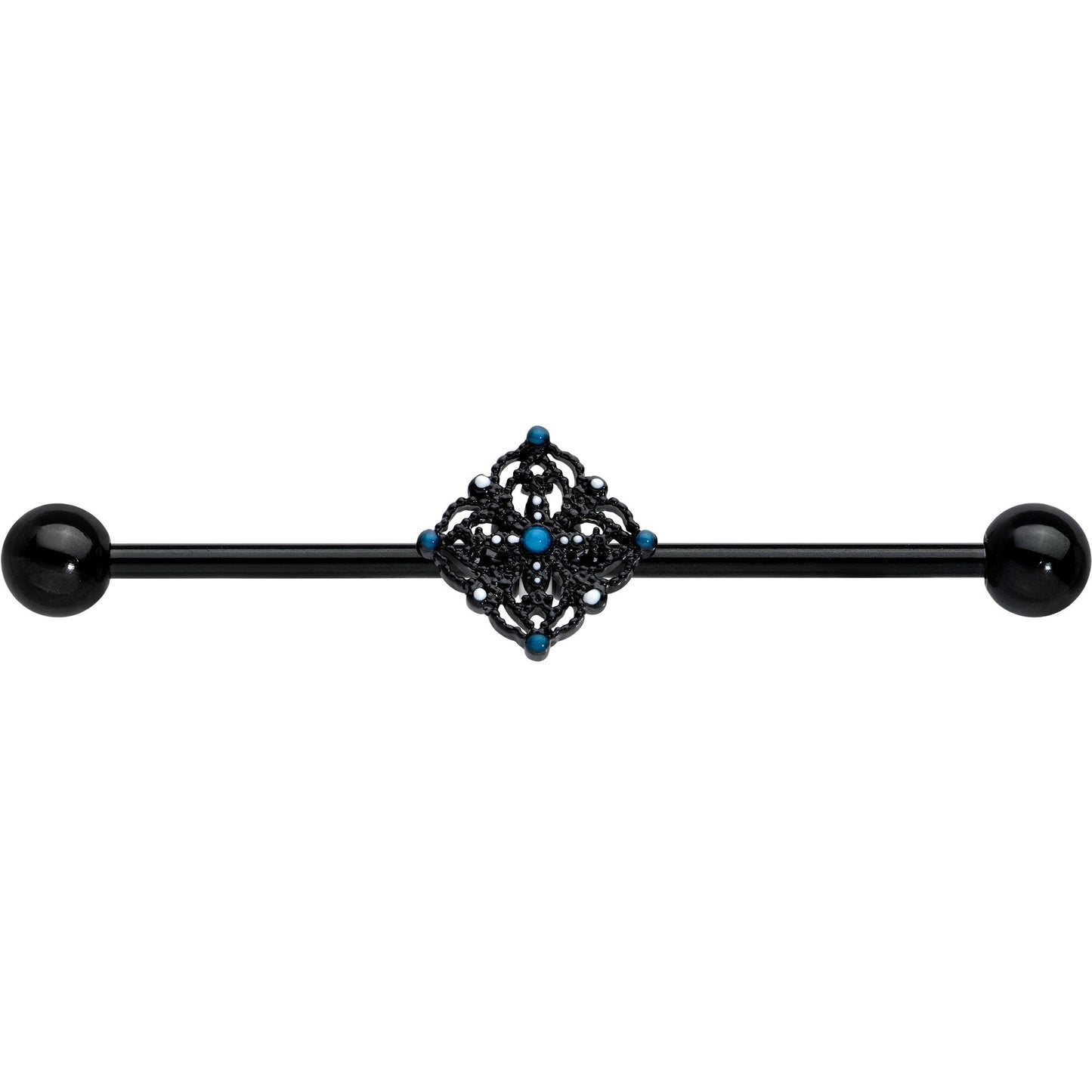 14G Blue Gem Black Lacy Rhombus Industrial Barbell 38mm