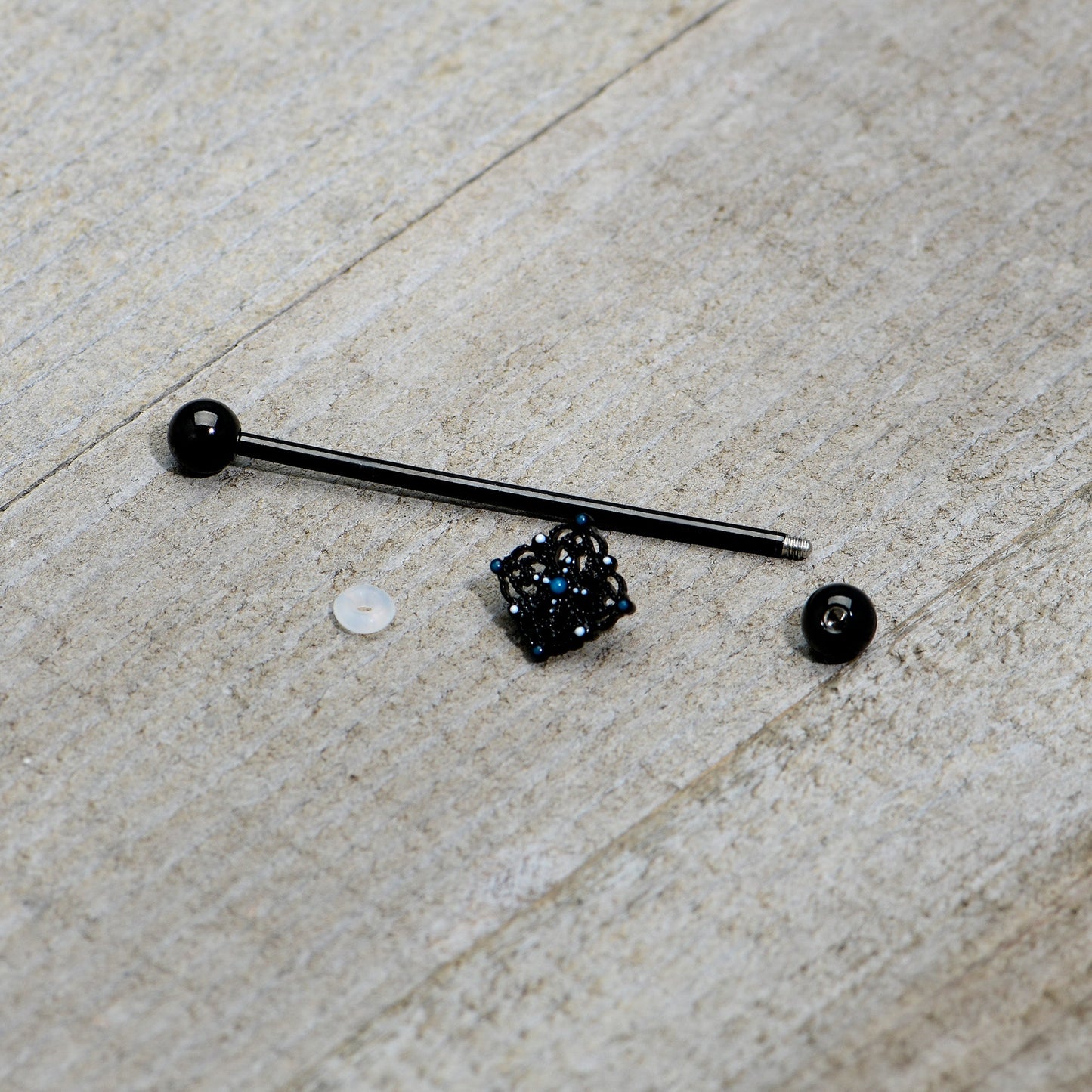 14G Blue Gem Black Lacy Rhombus Industrial Barbell 38mm