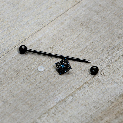 14G Blue Gem Black Lacy Rhombus Industrial Barbell 38mm