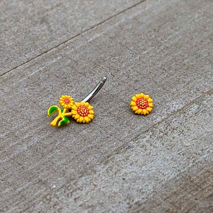 Happy Sunflower Trio Double Mount Belly Ring