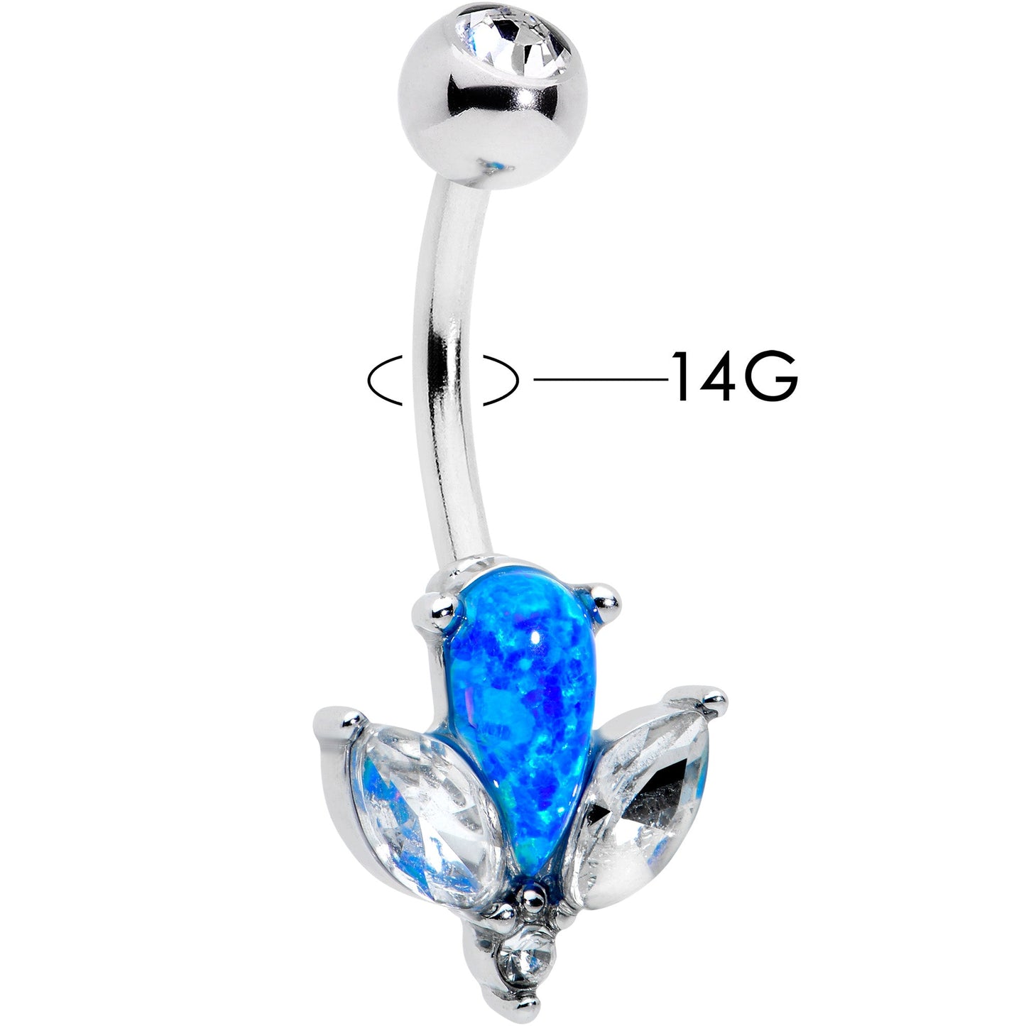 Blue Synthetic Opal Style Flower Belly Ring