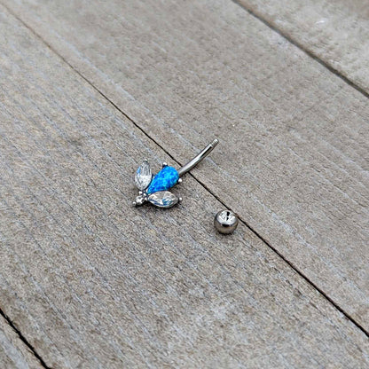 Blue Synthetic Opal Style Flower Belly Ring