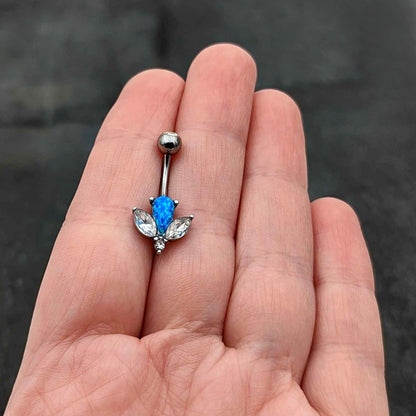 Blue Synthetic Opal Style Flower Belly Ring