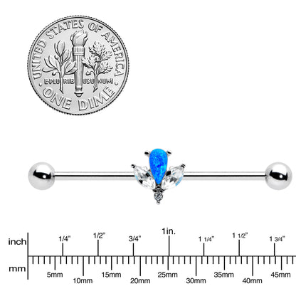 14G Blue Faux Opal Style Flower Industrial Barbell 38mm