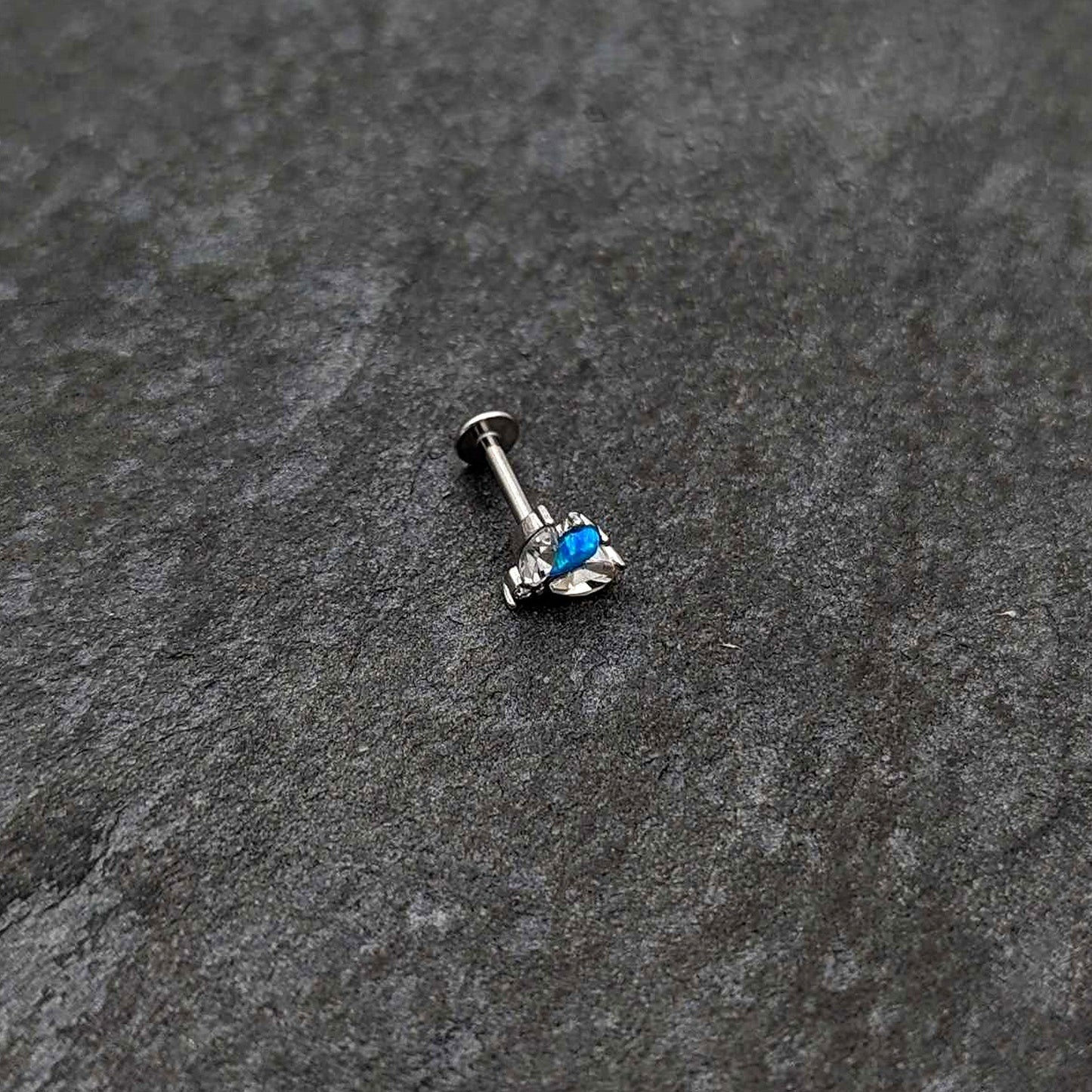 16G 5/16 Blue Synthetic Opal Style Flower Labret Monroe Tragus