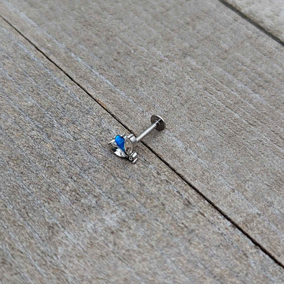 16G 5/16 Blue Synthetic Opal Style Flower Labret Monroe Tragus