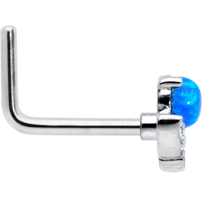 20G 1/4 Blue Synthetic Opal Style Flower L Shape Nose Ring