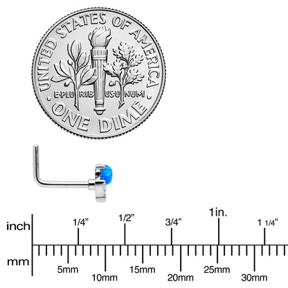 20G 1/4 Blue Synthetic Opal Style Flower L Shape Nose Ring